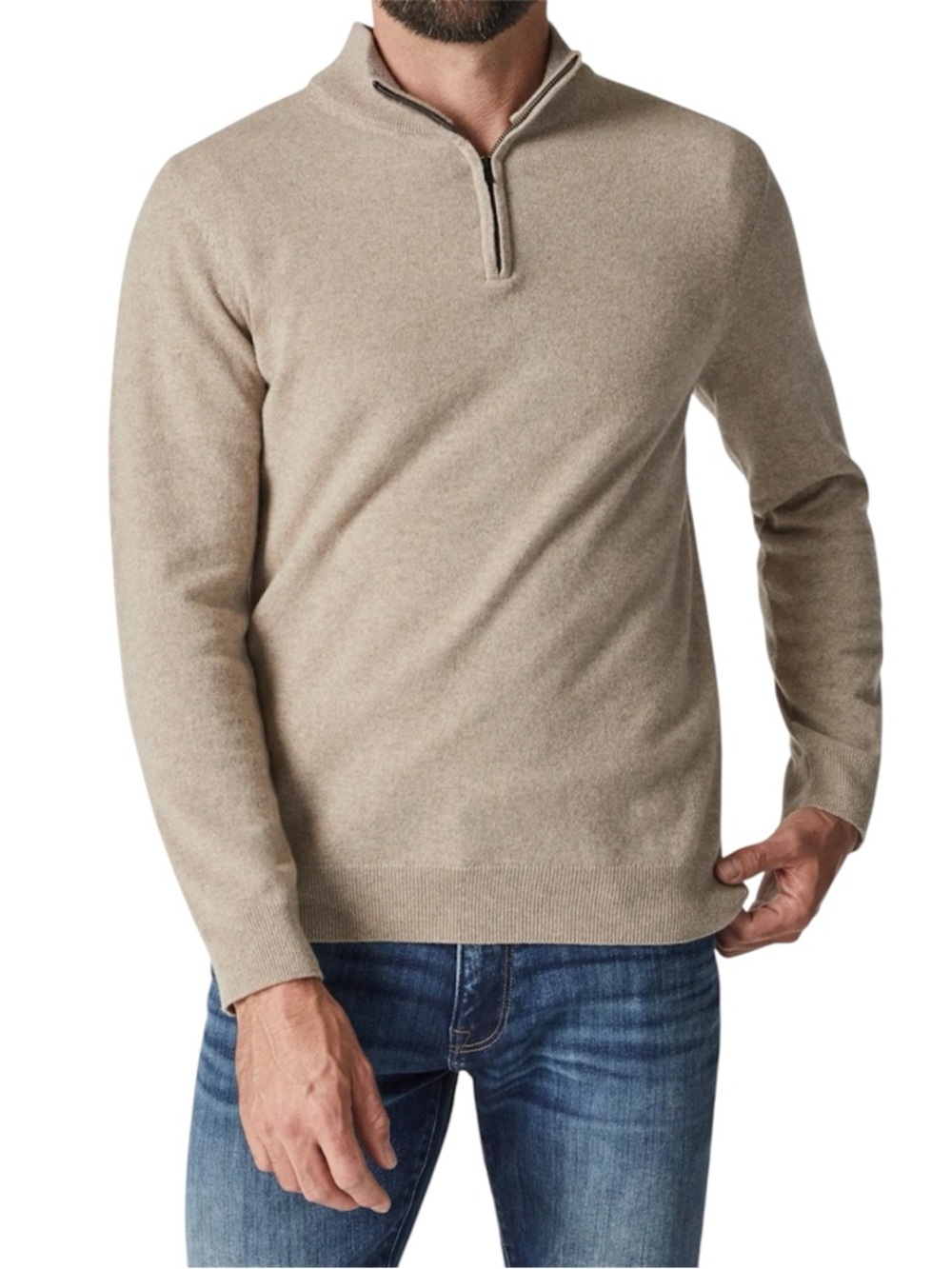 Nordstrom Cotton Cashmere Quarter-Zip Sweater Beige Men’s Large Lightweight Knit
